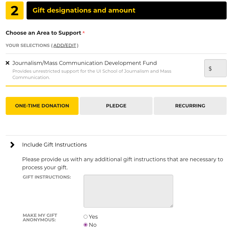 Donation link page for UICA and EVNT mgmt