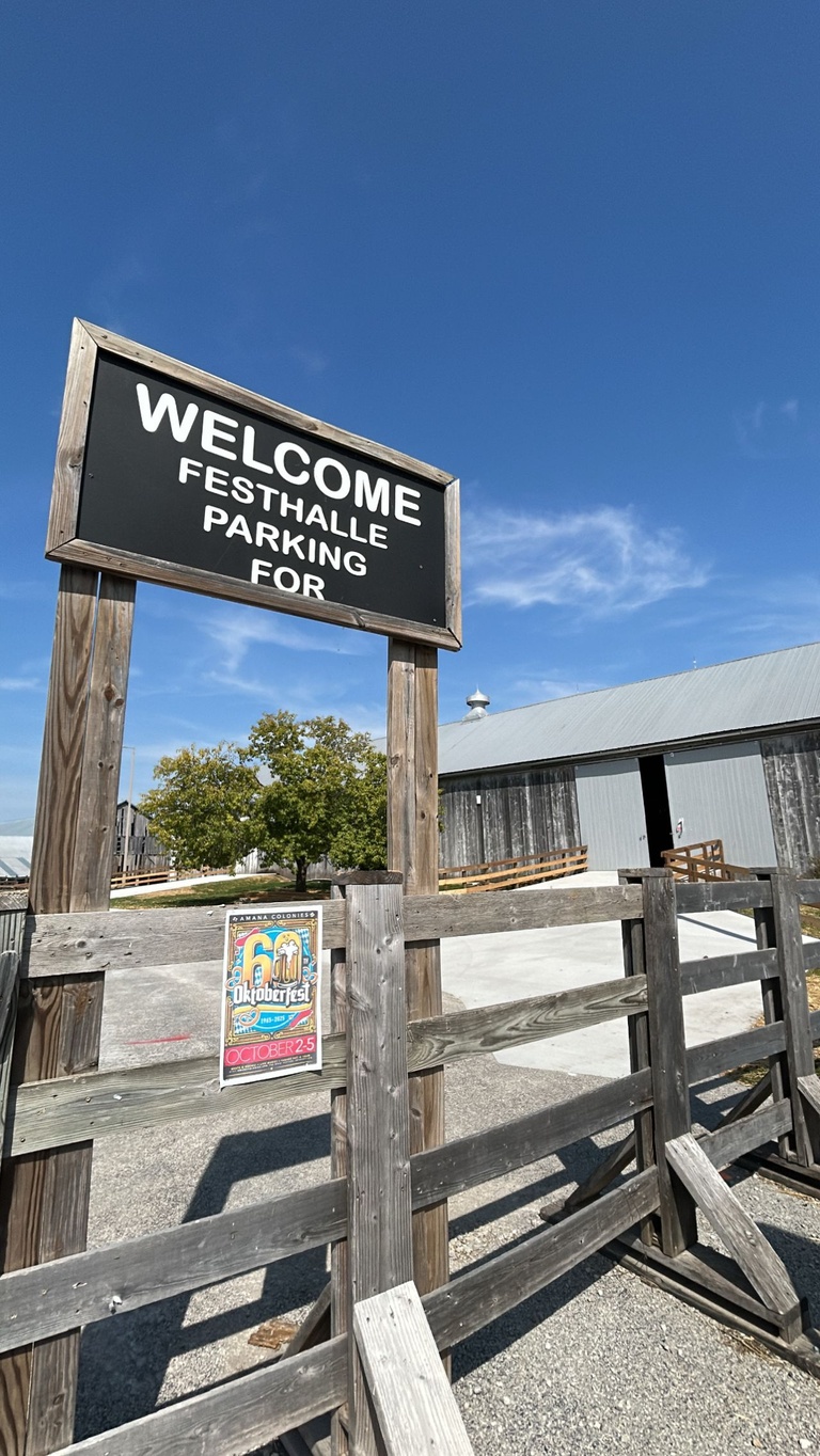 Parking sign for Oktoberfest in Amana Colonies