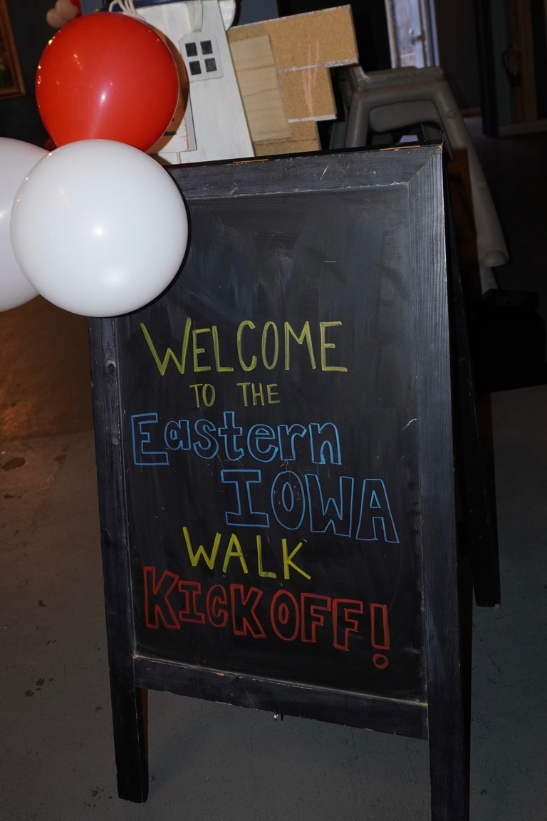 Welcoming sign reading welcome to the Eastern Iowa Walk Kick Off