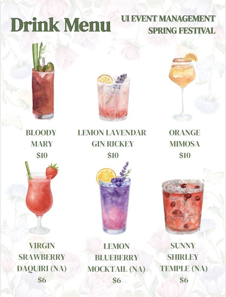 The drink menu for the Palmer House Event 