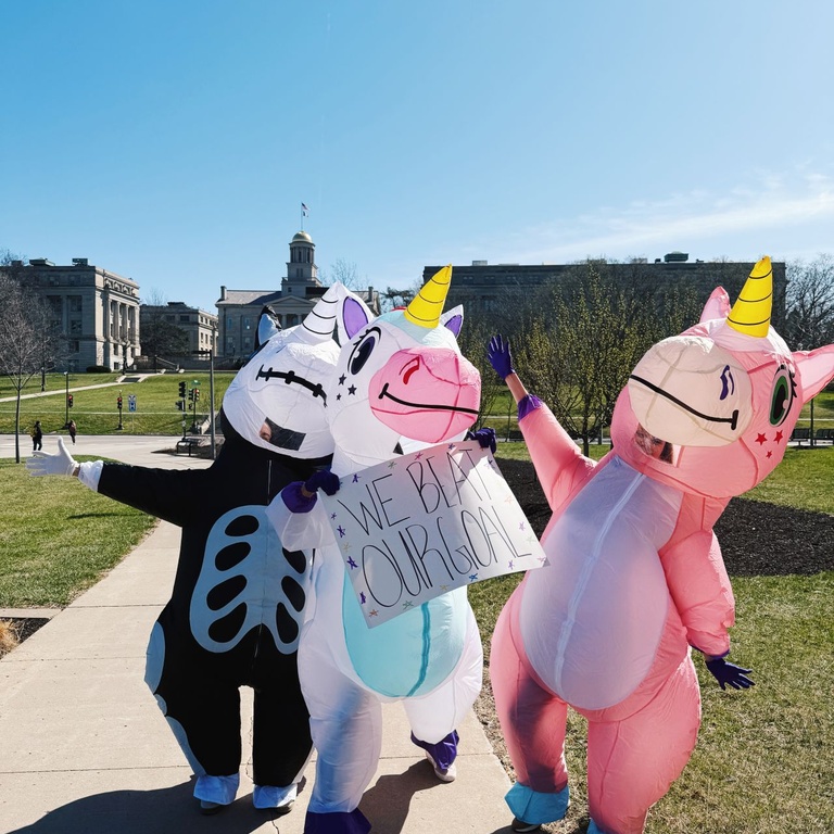 Heather, Susan, Tracy dressed as Unicorns 